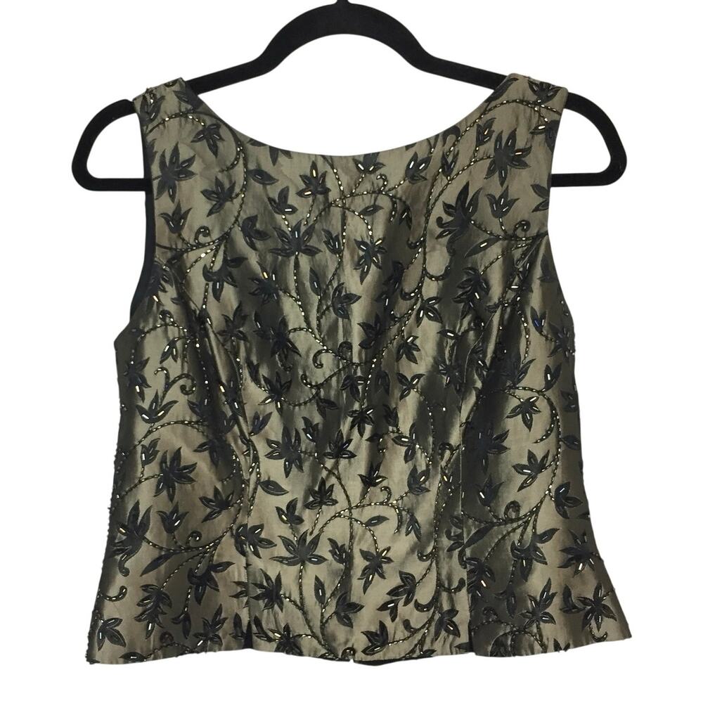 Vintage 90s JS Collections Floral Beaded Formal Top 10P Zip Closure Formal